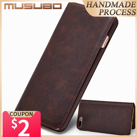 Musubo Ultra Slim Phone Case for iPhone X 7 Plus Genuine Leather Luxury Cases Cover for iPhone 8 6 Plus 6s S9 Plus S8 Flip capa ► Photo 1/6