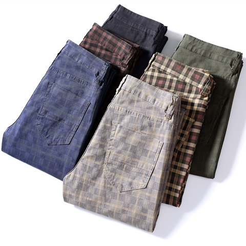 6 colors classic plaid casual pants 2022 autumn brand clothing high-quality cotton stretch fashion young men's slim trousers ► Photo 1/6