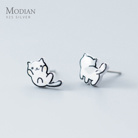 Modian Cute Lucky Cat Small Stud Earrings for Girl Kid 925 Sterling Silver Lovely Jewelry Gifts Fashion Accessories Brincos ► Photo 1/4