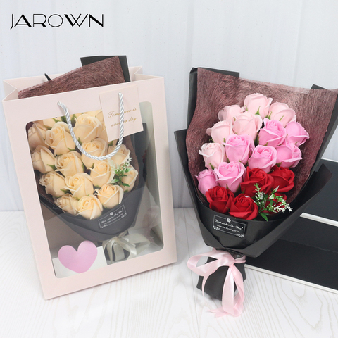 JAROWN Artificial Soap Flower Rose Bouquet Gift Bags Valentine's Day Birthday Gift Christmas Wedding Home Decor Flower Flores ► Photo 1/6