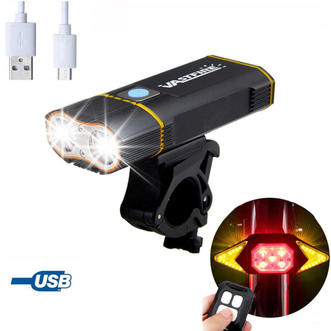 Rechargeable Handlebar Bike Light 2X XMl-T6 LED Front Bicycle Headlight with Built-in Battery +Mount +Taillight ► Photo 1/6