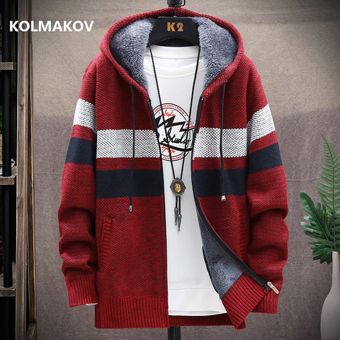 2022 winter Men's high quality Knitted thicken Mens Coats Hood Male Sweater Casual Keep warm Male Cardigan Sweaters Men MY039 ► Photo 1/6