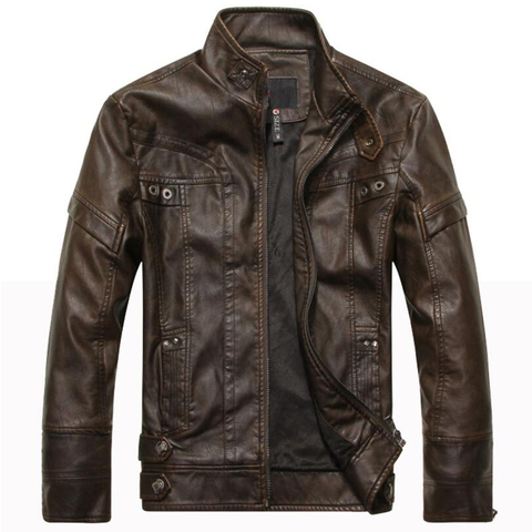 Motorcycle leather jackets men jaqueta de couro masculina Bomber leather jacket Inverno Couro mens Stand Collar Outwear Coat ► Photo 1/1