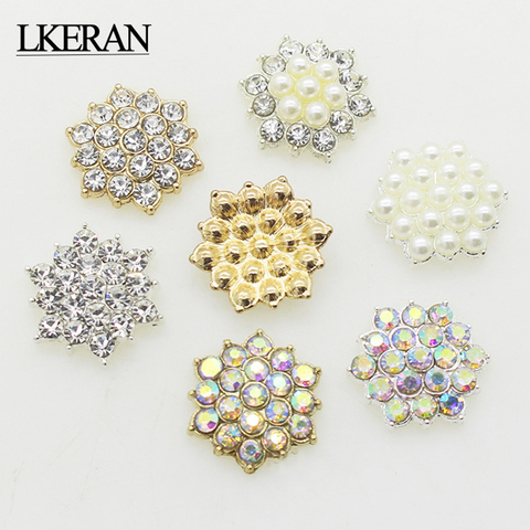 LKERAN 10Pc/lot 18mm Flower Rhinestone Buttons Flatback Plating Pearl Decoration Apparel Accessories DIY Craft Manual ► Photo 1/5