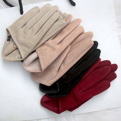 Women's runway fashion natural suede leather gloves half palm gloves female performance dancing party genuine leather glove ► Photo 1/6