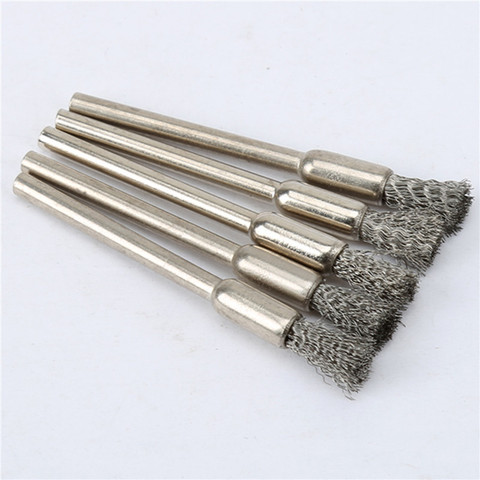 5Pcs/set Pencil Brushes Stainless Steel Mounted Wire Wheel Mandrel Set Dremel Accessory Rotary Tools 3.17mm Shank Mandrel Silver ► Photo 1/6