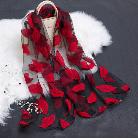 2022 hot sale silk scarf womens summer breeze lightweight sheer wrap and shawls bandana beach organza gauze lace hollow scarf ► Photo 1/6