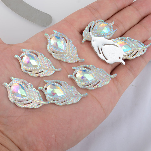 BOLIAO DIY 10Pcs 20*38mm( 0.79*1.5in ) AB Color Peacock Leaf Resin Shining White Rhinestone Flatback No Hole Home Decor Crafts ► Photo 1/3