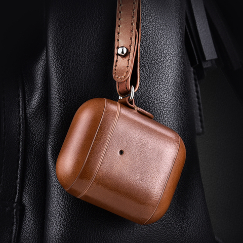 Genuine Leather Case For AirPods Luxury Classic Real Cowhide Strap Protective Cover for AirPods 1 2 Bluetooth Earphone Cases ► Photo 1/6
