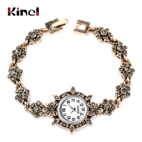 Kinel Charm Turkish Women Watch Link Bracelet Antique Gold Gray Crystal Bohemia Ethnic Wedding Bridal Vintage Jewelry ► Photo 1/6