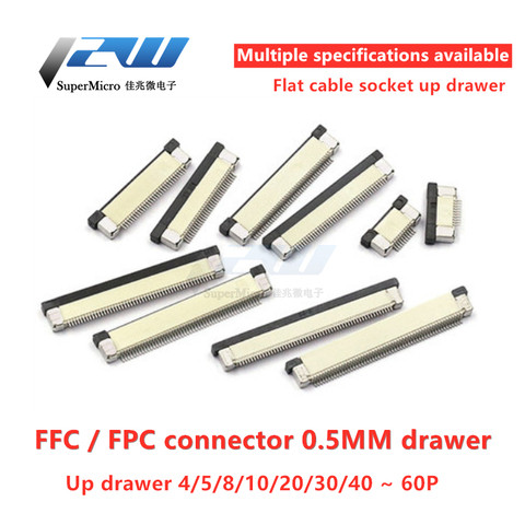 10pcs/lot Conector FPC FFC 0,5mm/1.0mm Cable plano conectores PCB SMT ZIF 4 5 6 7 8 10 12 16 18 20 26 28 30 32 36 40 50 54 60p ► Photo 1/4