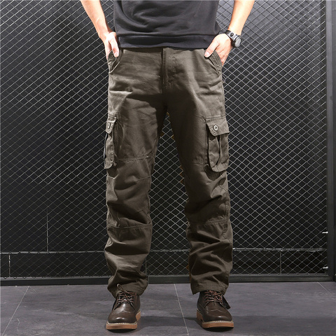 Spring Men's Cargo Pants Outwear Casual Multi Pockets Military Tactical Pants Male Loose Straight Slacks Long Trousers Plus Size ► Photo 1/6