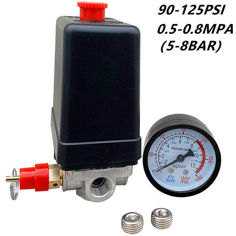 1/4'' BSP 4 Port 12 Bar Single-phase Air Compressor Pressure 0-175 PSI Switch Control Valve Safety Valve Pressure Gauge ► Photo 1/4