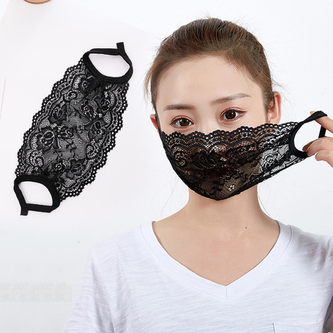 Sexy Black Lace Mask Women Girl Single Layer Breathable Slik Mask For Face Female Summer Sunscreen Masque Earloop Bandage Маска ► Photo 1/6