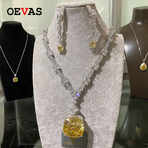 OEVAS Full Zircon Wedding Bride Jewelry set Top quality 925 Sterling Silver Sparking Drop Earrings Pendant necklace Wholesale ► Photo 1/6