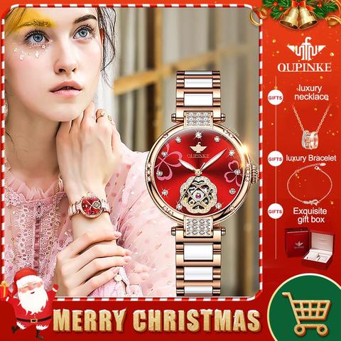 OUPINKE Ladies Fashion mechanical watch diamond ceramic Sapphire Automatic Waterpoof Flash diamond Watch Women Gifts 3183 ► Photo 1/6