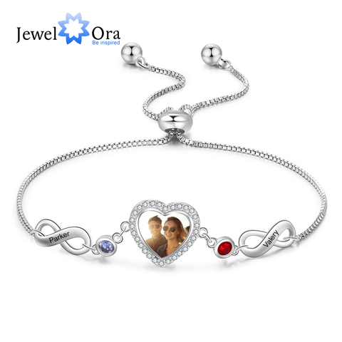 JewelOra Personalized Custom Photo Bracelets with 2 Birthstones Adjustable Chain Engraved Name Infinity Bracelets for Women ► Photo 1/6