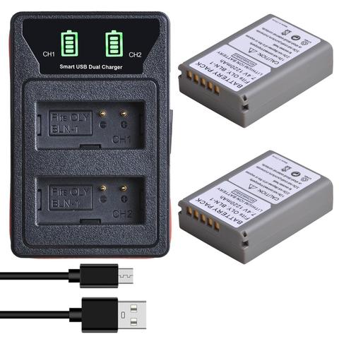 2Pcs BLN-1 BLN1 BL N1 battery + LED charger with type-C and micro USB port for Olympus OM-D Mark II E-M1 E-M5 PEN-F E-P5 EM1 EM5 ► Photo 1/1