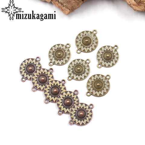 Retro Bronze Zinc Alloy Linker Enamel Round Flowers Charms Connector 6pcs/lot For DIY Necklaces Accessories Free Shipping ► Photo 1/6