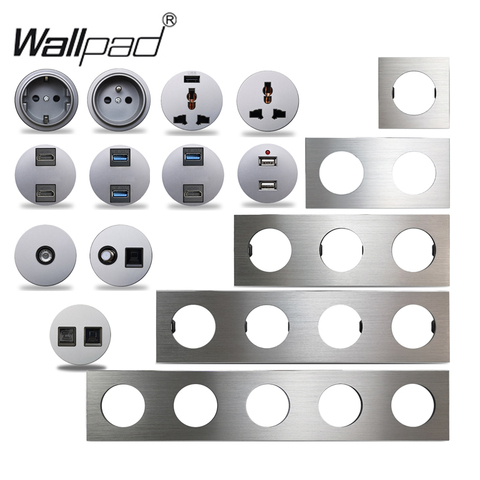 Wallpad L6 Silver Brushed Aluminum Wall Switch EU French Socket USB Charger RJ45 CAT6 HDMI Audio Modules DIY Free Combination ► Photo 1/6