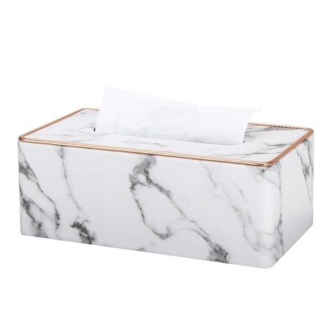 Marble Golden Rim Tissue Box Desktop Washroom Napkin Towel Holder Office Desk Tissue Protected Case Metal Edge Ice Crack Boxes ► Photo 1/6