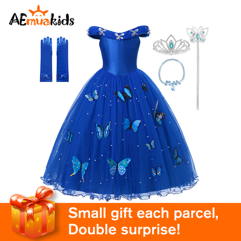 AEMUAKIDS Girls Princess Cinderella Dress Up Kids Fluffy Bead Birthday Party Christmas Costume Kids Butterflies Sleeveless Dress ► Photo 1/6