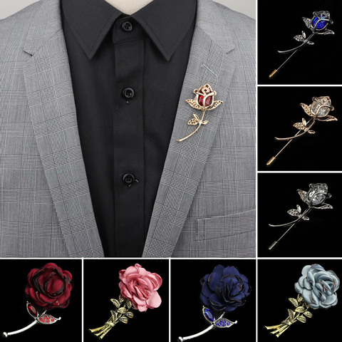 Men's Advanced Retro Breastpin Pin Golden Jewelry Rose Flower Banquet Brooch Stick Corsage Collar Pins Shirt Accessory Gift ► Photo 1/6