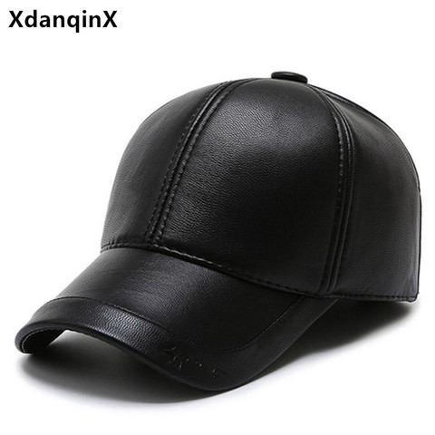 XdanqinX Winter Men's Warm Hat Thick Velvet Baseball Cap PU Leather Earmuff Hats New Windproof Ear Protection Casual Sports Caps ► Photo 1/6