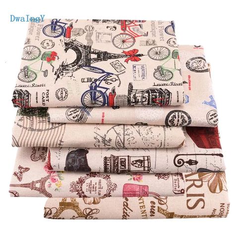 DwaIngY 6pcs/lot Eiffel Tower  Printed Cotton Linen Fabric For Patchwork DIY Quilting Sewing Placemat Bags Material 25x45cm ► Photo 1/6