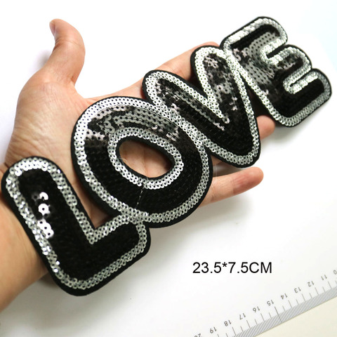 DIY Sequin love letter patches for clothing DIY iron on black parch appliques Embroidery applique patch ropa clothing accessory ► Photo 1/6