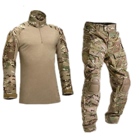 Tactical Camouflage Military Uniform Clothes Suit Men US Army Multicam Airsoft Combat Shirt + Cargo Pants Knee Pads ► Photo 1/6