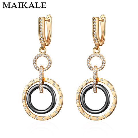 MAIKALE Trendy Ceramic Round Earrings Copper High Quality Cubic Zirconia Plated Gold  Drop Earrings For Women For Gifts ► Photo 1/6