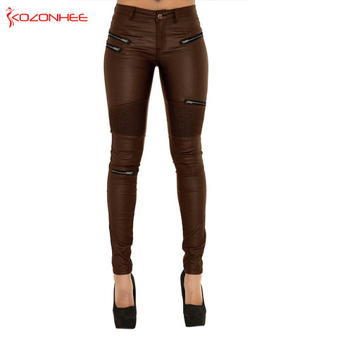 Women PU Leather Pants Stretch Brown Pants  Female Elasticity Women's Tights Pencil PU Leather Pants Plus Size ► Photo 1/6