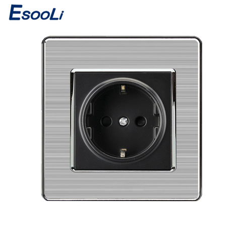 EU Standard Wall Socket Luxury Power Outlet Stainless Steel Brushed Silver Panel Electrical Plug ► Photo 1/3
