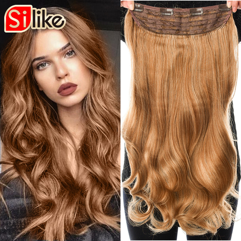 Silike 190g Wavy Clip in One Piece Hair Extensions 24 inch 17 Colors Available Synthetic Heat Resistant Fiber Hair Extension ► Photo 1/6