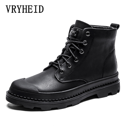 VRYHEID 2022 Black Warm Winter Men Boots Genuine Leather Ankle Boots Men Work Shoes Men Military Fur Snow Boots For Men Botas ► Photo 1/6