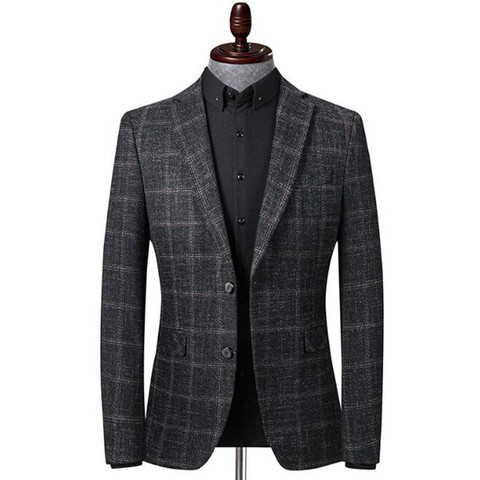 New Arrival Men's Wool Blazer Striped Jacket Elbow Patch Blazer Tweed Blazers Coat Business Casual Overcoat ► Photo 1/4