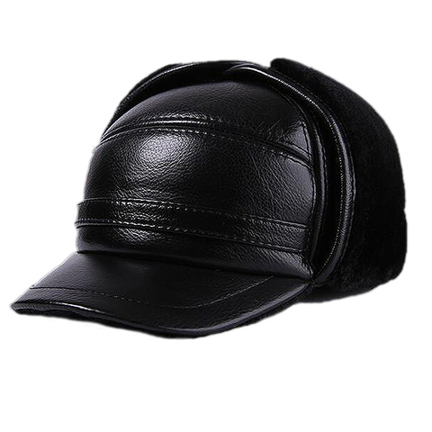 New Winter Men's 100% Genuine Leather Military Hats for Men Flat Cap Dad Hat Thick with Velvet Fur hat free shipping ► Photo 1/6