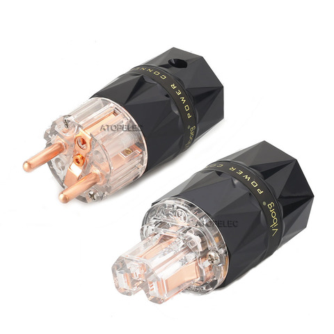 VIBORG 99.998% Clear Diamond Shell Pure Red Copper Schuko EU Male Plug / IEC Female Connector for HiFi Audio Power Cable DIY 503 ► Photo 1/3