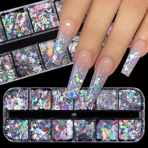 12 squares Nail Sequins Colorful Flakes Holographics Nail Pigment Powder  Butterfly Nail Powder DIY Nail Art Decorations - Price history & Review, AliExpress Seller - Cozy Life