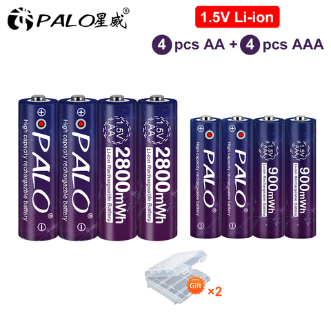 PALO AA+AAA rechargeable AA 1.5V 2800mWh/1.5V AAA 900mWh Li-ion battery flashlight toys watch MP3 player 1.5v lithium aa battery ► Photo 1/6