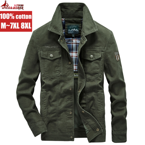 men`s oversize 6XL 7XL 8XL Autumn Pilot Bomber Jacket Men 100% cotton Casual streetwear Multi-pocket business Coat Male clothing ► Photo 1/6