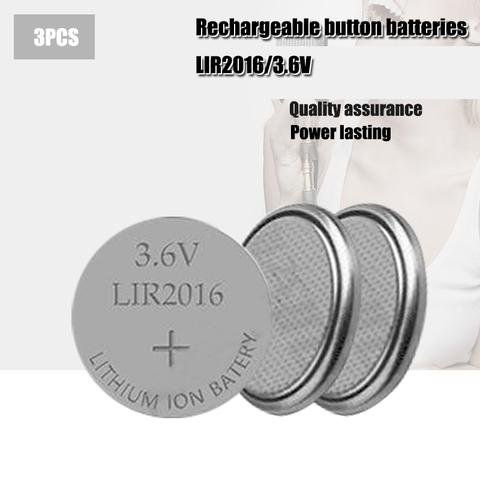 3PCS 3.6V LIR2016 Lithiium lir Ion Rechargeable Battery 18mAH Li-ion button coin cell replace for CR2016 CR 2016 ► Photo 1/6