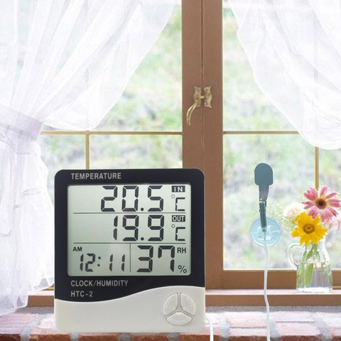 Digital Thermometer Hygrometer Electronic LCD Temperature Humidity Meter Weather Station Indoor Outdoor Clock HTC-2 HTC-1 ► Photo 1/6
