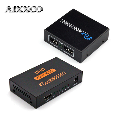 AIXXCO HDCP 4k HDMI Splitter Full HD 1080p Video HDMI Switch Switcher 1X2 1X4 Split 1 in 2 Out Amplifier Display For HDTV DVD ► Photo 1/6