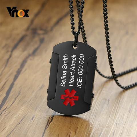 Vnox Free Personalize Black Medical Alert ID Pendant for Men Stainless Steel Thick Dog Tough Man Tag Necklace ► Photo 1/6