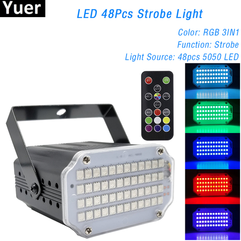 48LEDs RGB 3IN1 Led Strobe Light Remote Sound Control Wash Beam 2IN1 Stage Lights Party DJ Bar Disco Stroboscope Lamp Par Light ► Photo 1/6