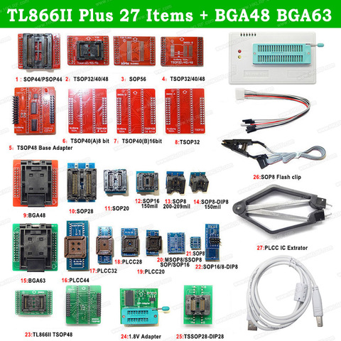 TL866II Plus Universal Minipro Bios Programmer+ 27 Items With BGA48 BGA63 Adapters TL866 PIC Bios High Speed USB Programmer ► Photo 1/6