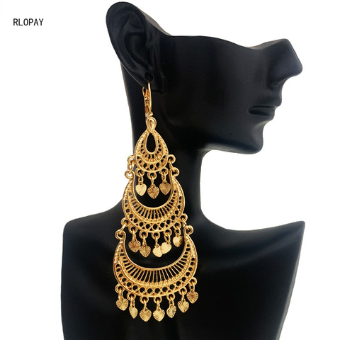 Vintage Earrings for Women Moon Shape Hanging Dangle Drop Earrings Arabic Luxury Bridal Earrings Set In Gold ► Photo 1/6