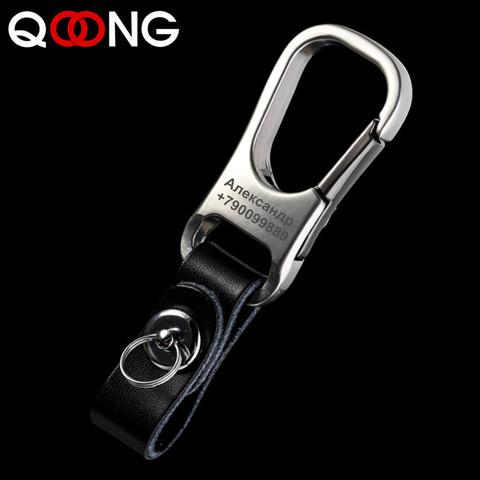 QOONG Custom Lettering Keychains Leather Keyrings Genuine Leather Engrave Name Customized Logo Personalized Key Chain For Car ► Photo 1/6